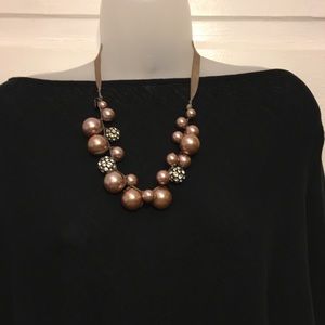 Necklace Various Sized Bronze Beads & Rhinestones